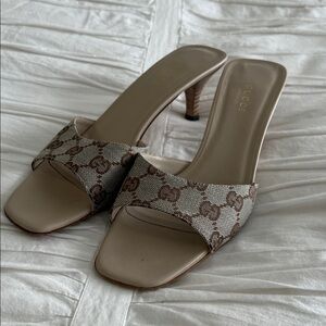 Gucci Beige and Brown Women's Heeled Sandals